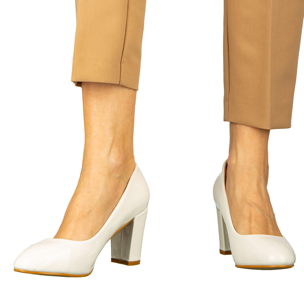 Pantofi dama cu toc albi din piele ecologica Crenta, 4 - Kalapod.net